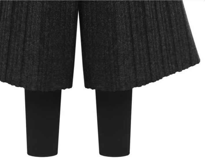 Leona Thicken Fleece Wide-Leg Knitted Leggings Bottoms > Leggings > Fleece Leggings > Fleece- lined Leggings > Leggings for Women > Best Leggings for Women > Thick Leggings > Skirt Leggings > Winter Skirt > Wide-Leg Leggings > Knitted Leggings Claire & Clara 