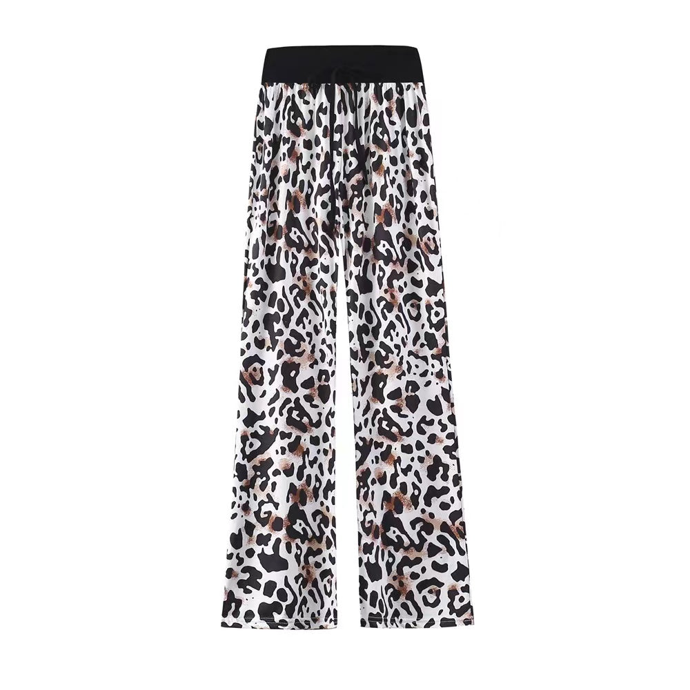 Leopard & Plaid Casual Stretch Wide Leg Pants Bottoms Claire & Clara Black Leopard US 2 