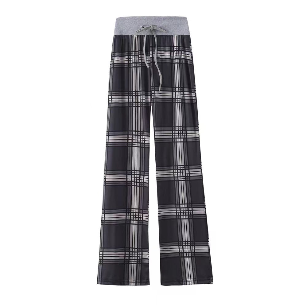 Leopard & Plaid Casual Stretch Wide Leg Pants Bottoms Claire & Clara Black Plaid US 2 