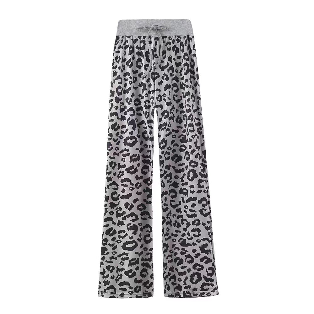 Leopard & Plaid Casual Stretch Wide Leg Pants Bottoms Claire & Clara Grey Leopard US 2 