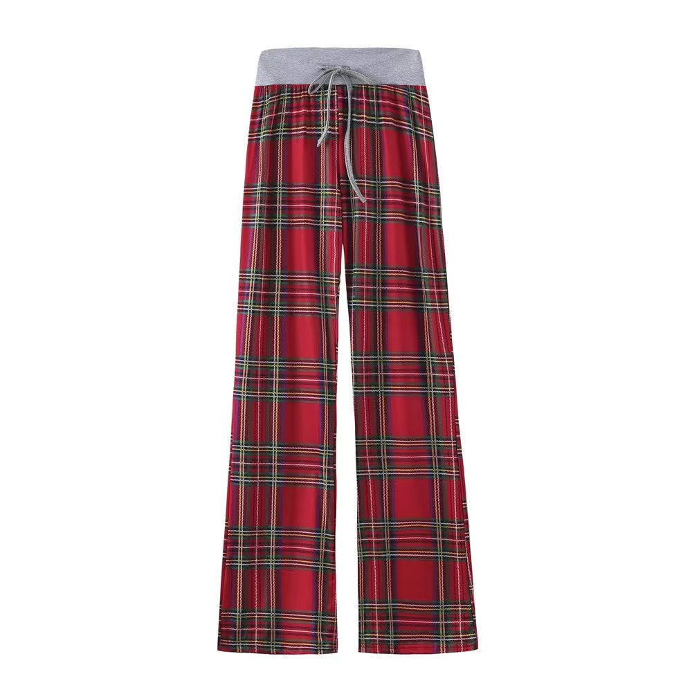 Leopard & Plaid Casual Stretch Wide Leg Pants Bottoms Claire & Clara Red Plaid US 2 