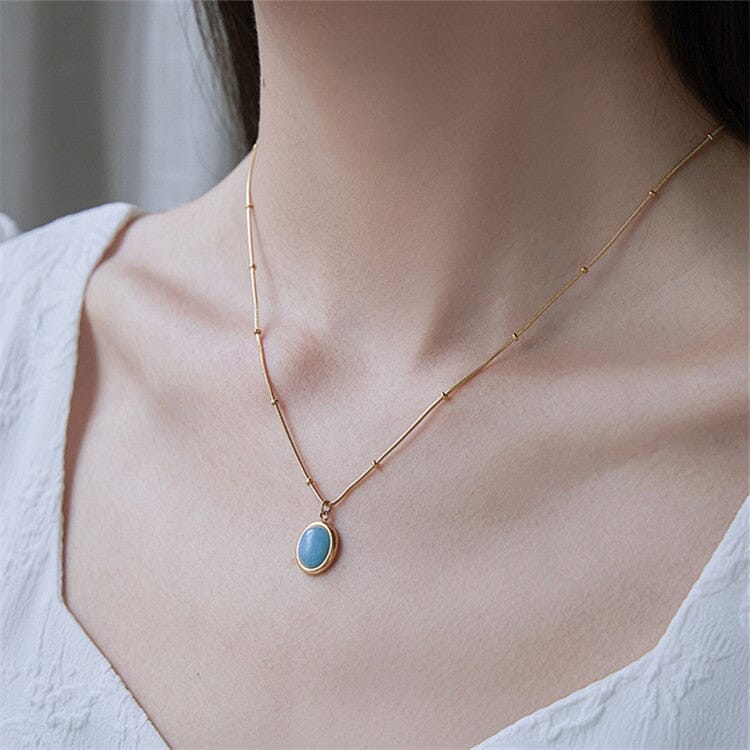 Light Luxury Oval Clavicle Chain Necklace Claire & Clara Blue 