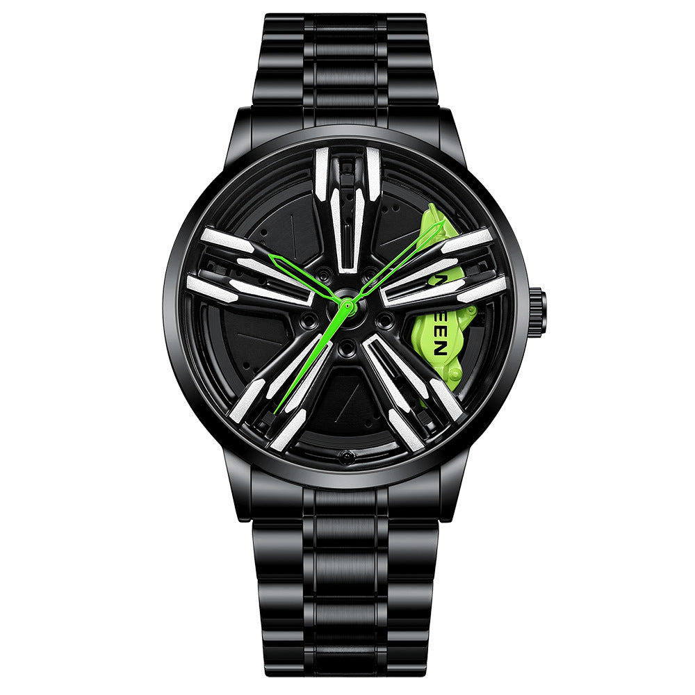 LIGHTENING Wheel Hub Conceptual Watch Watches Claire & Clara Lamborghini Green Black Wheel Hub 