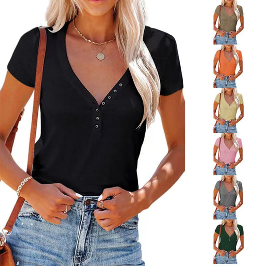 Lily Buttoned V-Neck Summer Top Top Claire & Clara 