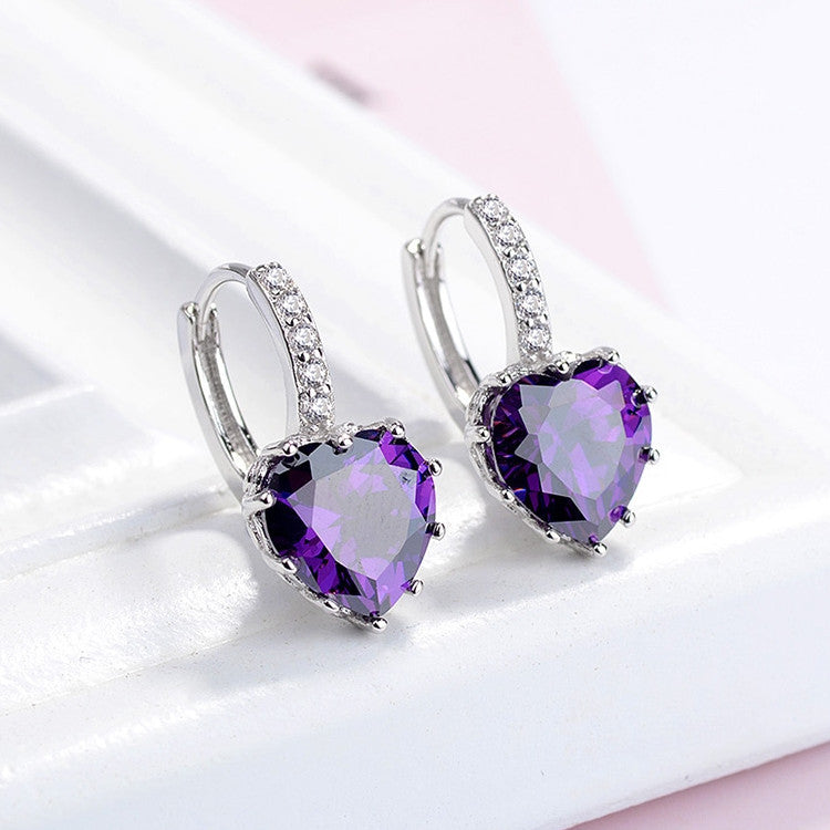 Love Heart Diamond Earrings Earrings Claire & Clara Purple 