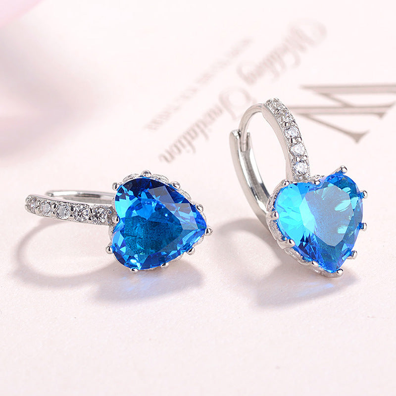 Love Heart Diamond Earrings Earrings Claire & Clara Sky Blue 