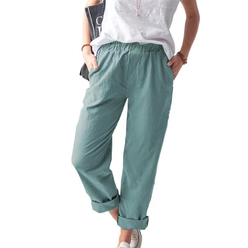 Lulu Basic High Waist Straight Pants Bottoms Claire & Clara Blue Green US 4 