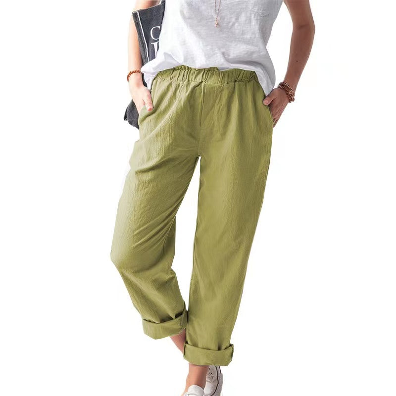 Lulu Basic High Waist Straight Pants Bottoms Claire & Clara Yellow Green US 4 