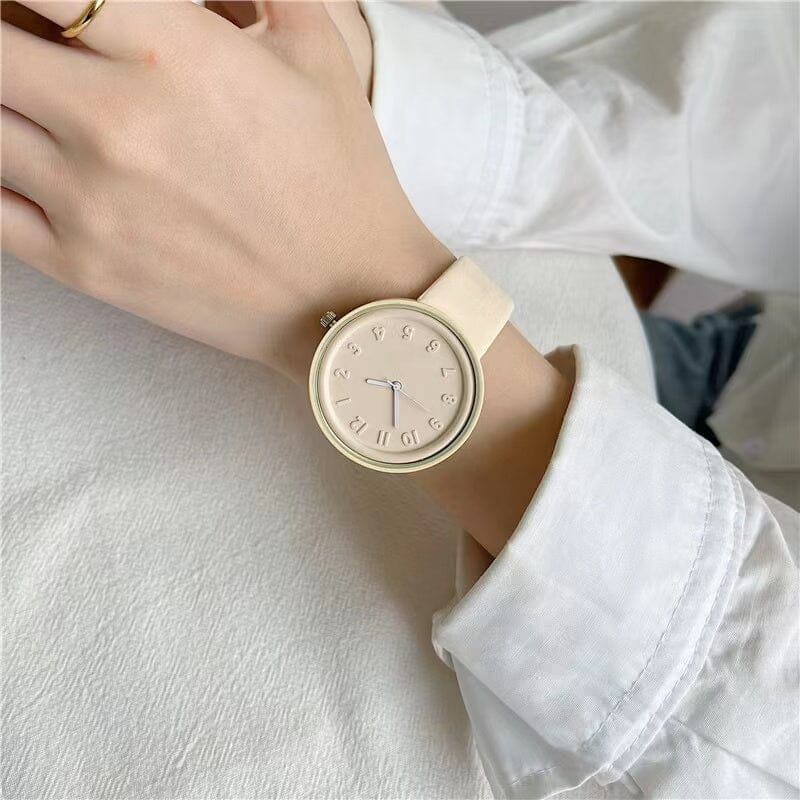 Macaron Cream Casual Watch Watches Claire & Clara Round Cream 