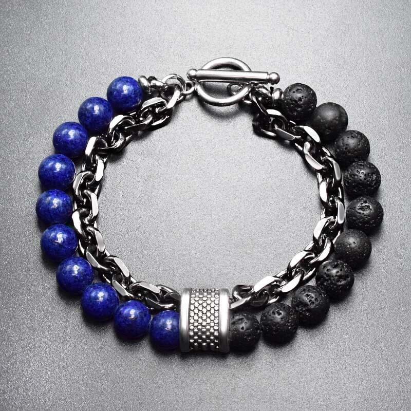 Matte Map Stone Two-Tone Double Layer Bracelet Bracelet Claire & Clara Blue 