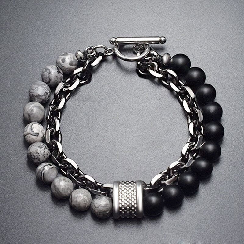 Matte Map Stone Two-Tone Double Layer Bracelet Bracelet Claire & Clara Grey 