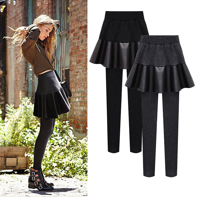 Michelle Leather Warm Fleece Pleated Skirt Leggings Bottoms Claire & Clara 