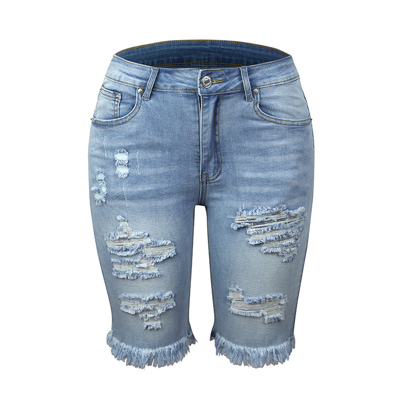 Mid Rise Denim Ripped Short Jeans Shorts Claire & Clara 