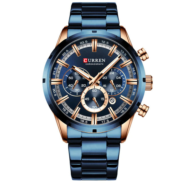 ONLYOU Steel Waterproof Quartz Chronograph Watch Watches Claire & Clara Blue Gold 