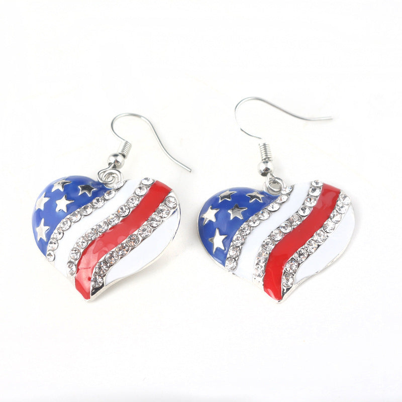 Patriotic Red White Blue American Flag Earrings Earrings Claire & Clara Silver Love heart 