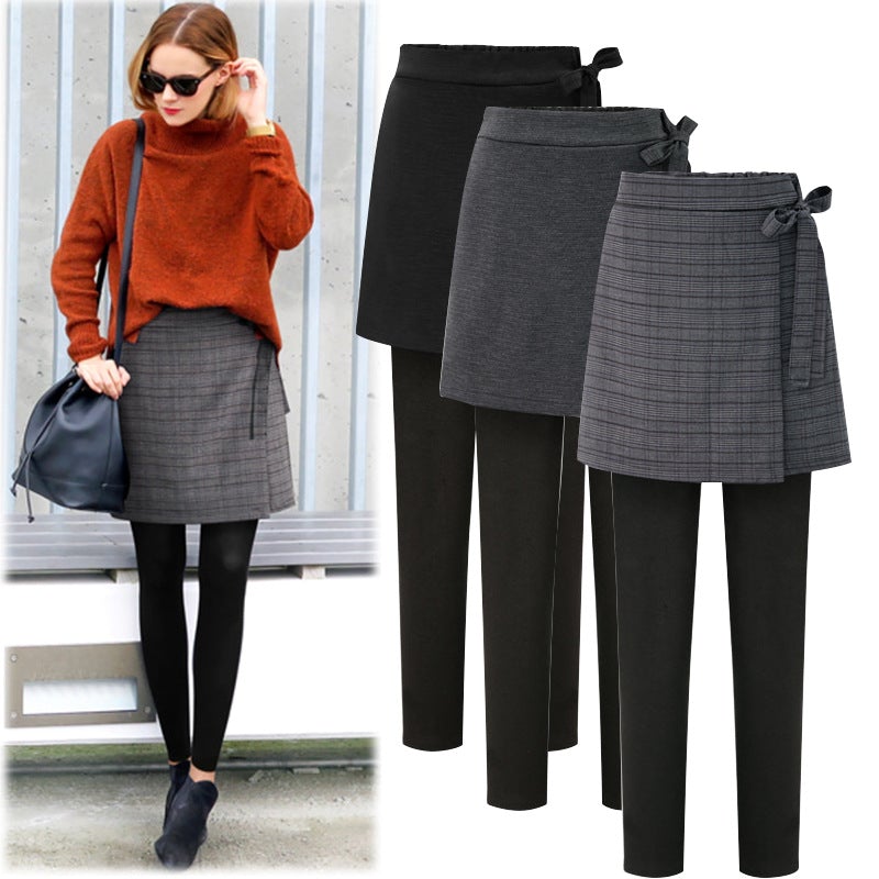 Plaid Bow Fleece Winter Warm Thicken Skirt Leggings Bottoms > Leggings > Warm Leggings > Winter Leggings > Fleece Leggings > Fleece- lined Leggings > Leggings for Women > Best Leggings for Women > Plaid Skirt > Thick Leggings > Skirt Leggings > Winter Skirt Claire & Clara 