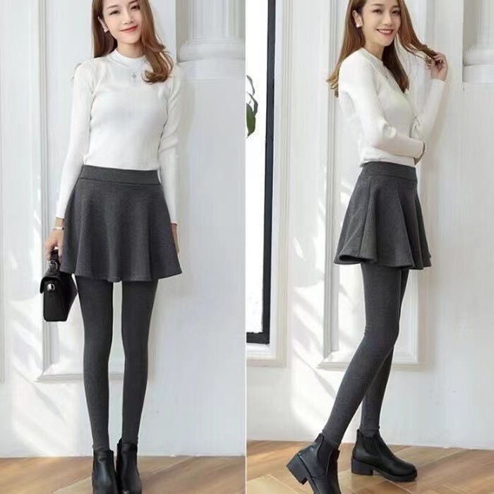 Pleated Warm Fleece High Stretch Skirt Leggings Claire Clara