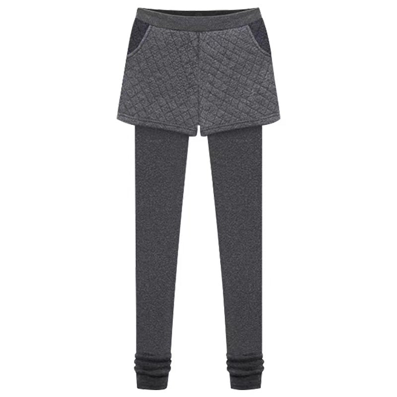 Quilted Fleece Fake Two-Piece Slimming Leggings Bottoms Claire & Clara Grey US 4 