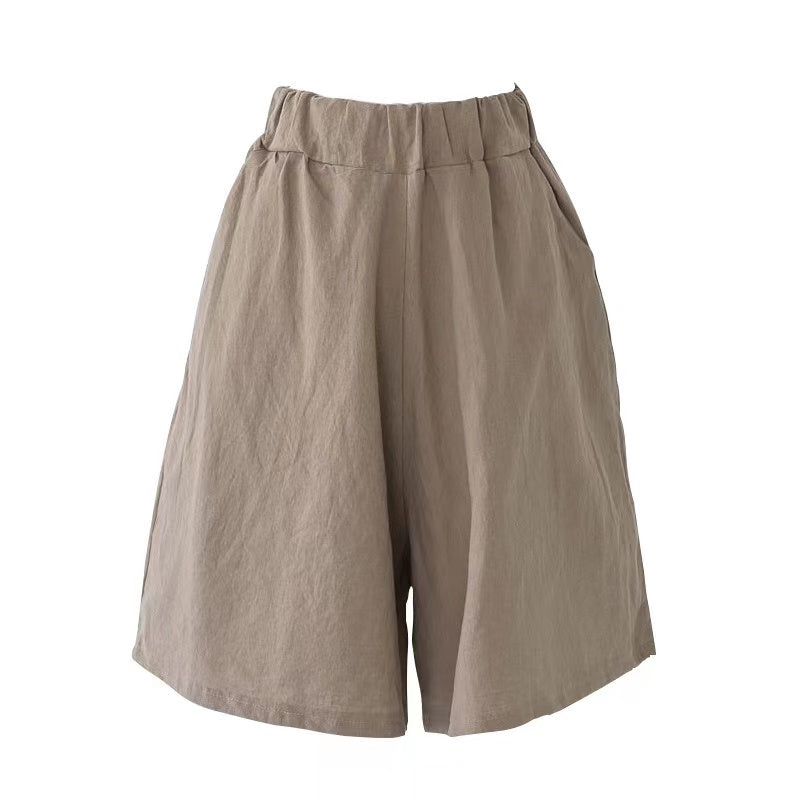 Rebecca Cotton Linen Casual Wide Leg Shorts Bottoms Claire & Clara Khaki US 0 