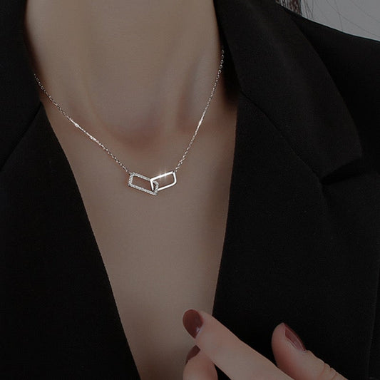 Rectangle Double Shiny Zirconia Circle Necklace Necklace > layered necklace > gold layered necklace > gold necklace > silver necklace > gold chain > gold pendant > silver pendant > gold pendant necklace > choker necklace > choker > gold choker necklace > silver choker necklace > chokers for women Claire & Clara 