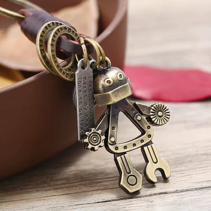 Retro Alloy Robot Leather Keychain Apparel & Accessories Claire & Clara 