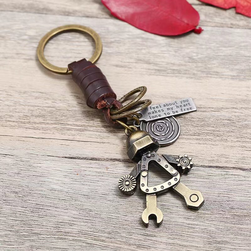 Retro Alloy Robot Leather Keychain Apparel & Accessories Claire & Clara 