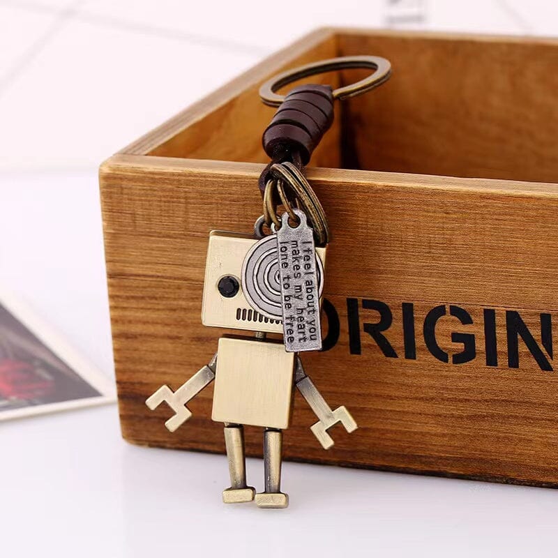 Retro Alloy Robot Leather Keychain Apparel & Accessories Claire & Clara 