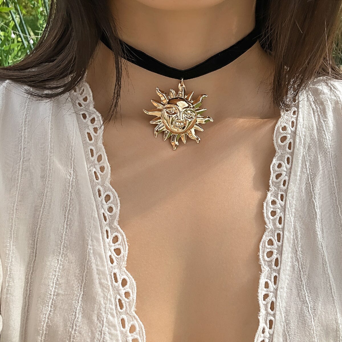 Retro Sun Flannel Choker Necklace Necklace Claire & Clara 