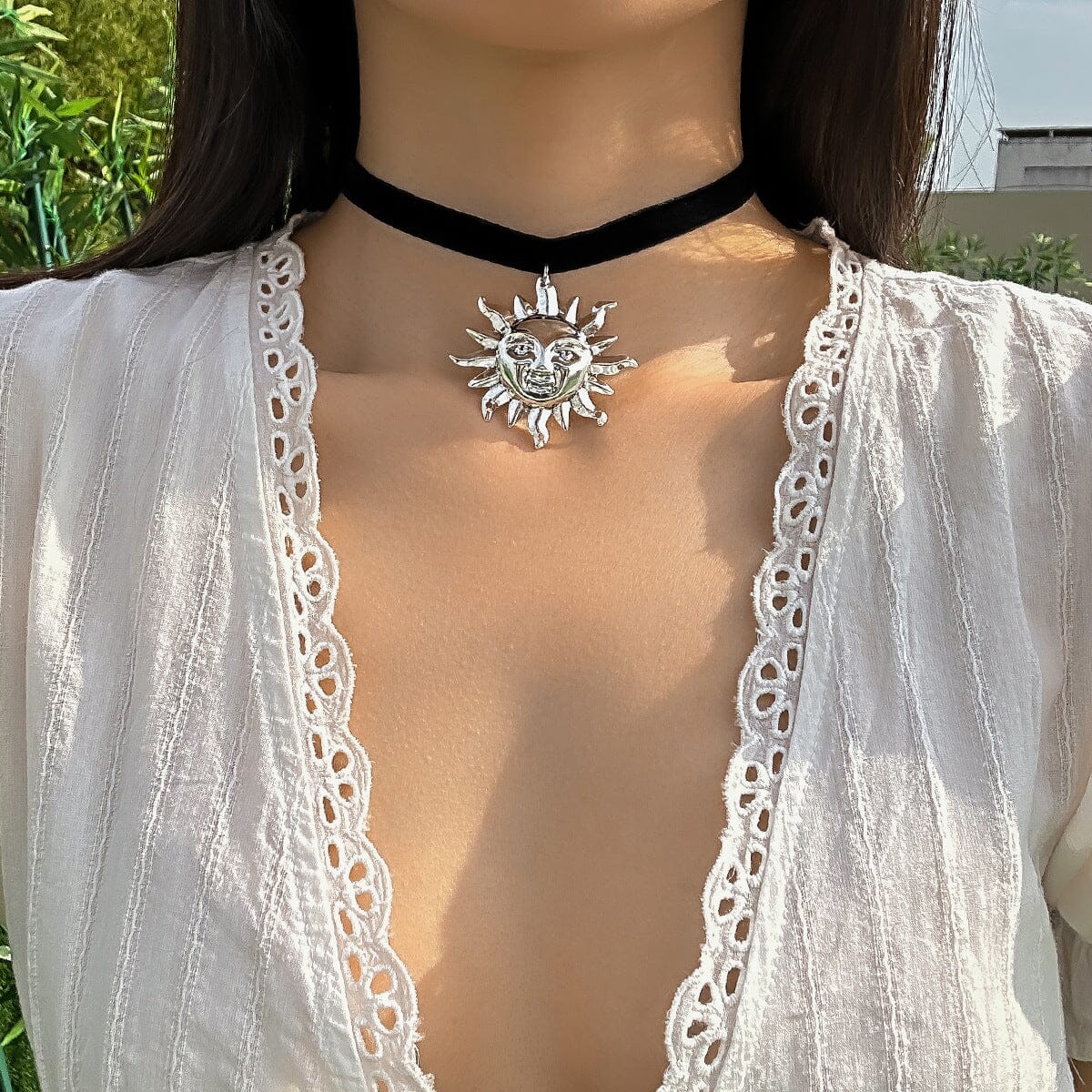 Retro Sun Flannel Choker Necklace Necklace Claire & Clara 