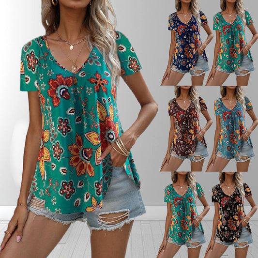 Riley V-Neck Print Short Sleeve Shirts & Tops Claire & Clara 