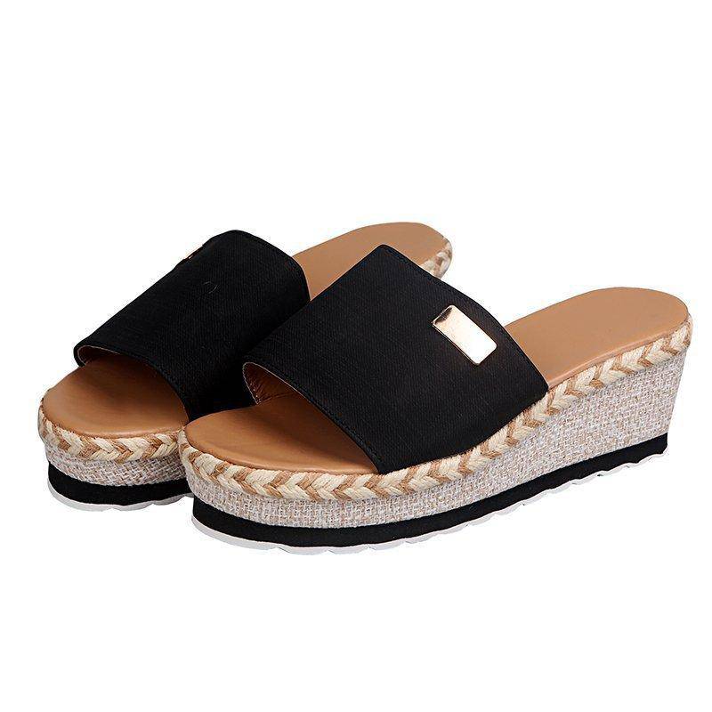 Roxy Espadrille Slip On Wedge Sandals Shoes Claire & Clara Black 5 