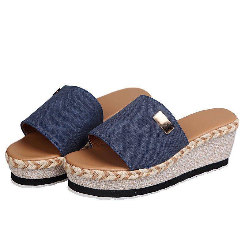 Roxy Espadrille Slip On Wedge Sandals Shoes Claire & Clara Blue 5 