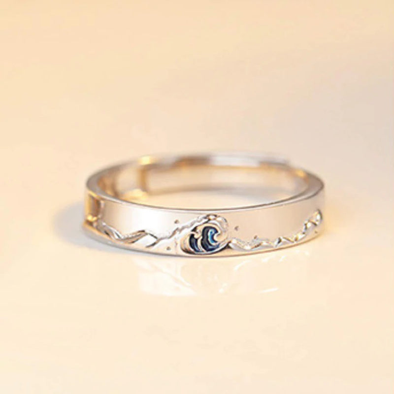 S925 Silver Mountain Ocean Couple Ring Rings Claire & Clara Ocean 