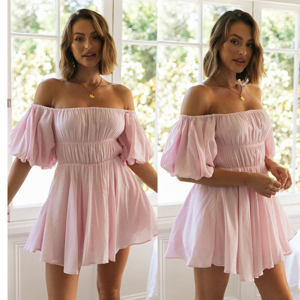 Sadie Puff Sleeve Off Shoulder Mini Dress Dresses Claire & Clara Pink S 