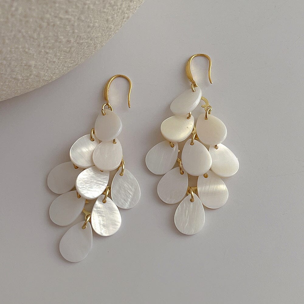 Shell Teardrop Tassel Earrings Earrings Claire & Clara Gold 