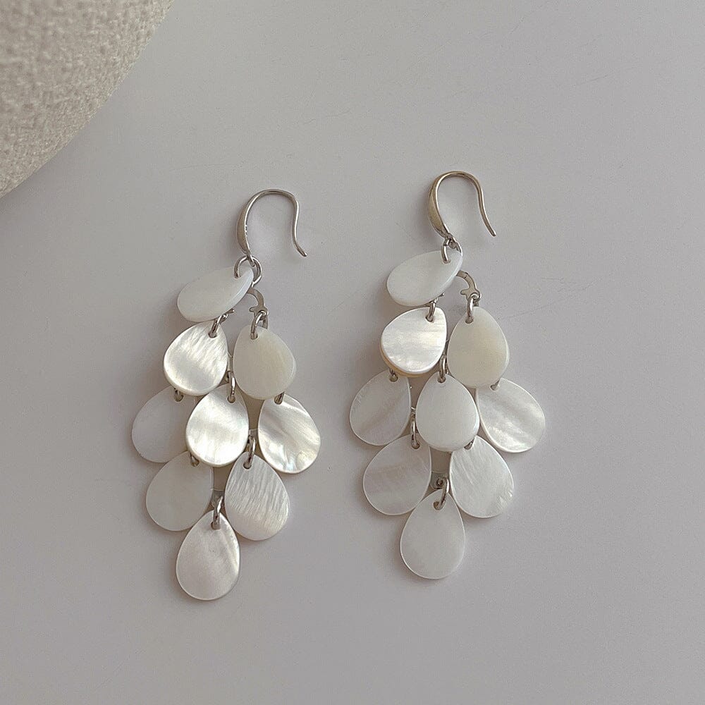 Shell Teardrop Tassel Earrings Earrings Claire & Clara Silver 