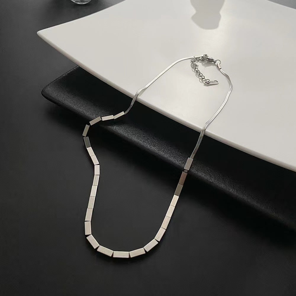 Small Cube Snake Bone Clavicle Necklace Necklace Claire & Clara Silver 