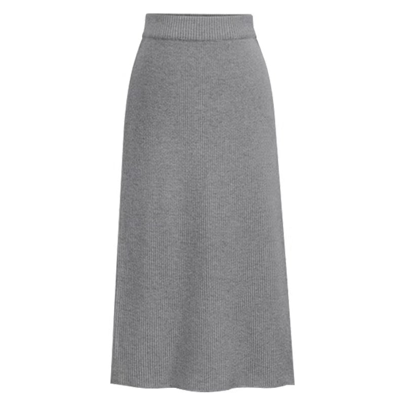 Solid Color Wool Slit High Waist Long Skirt Bottoms Claire & Clara Light Grey US 2 