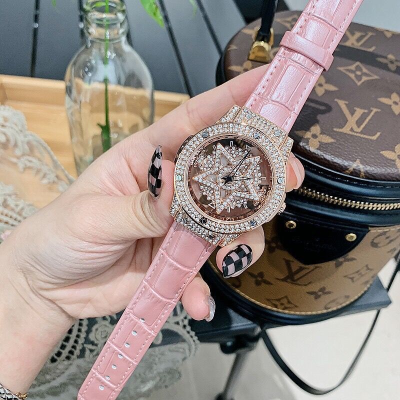 Spinning Pentagon Transparent Entry Luxury Ladies Watch Apparel & Accessories Claire & Clara Rose Dial Pink Band 