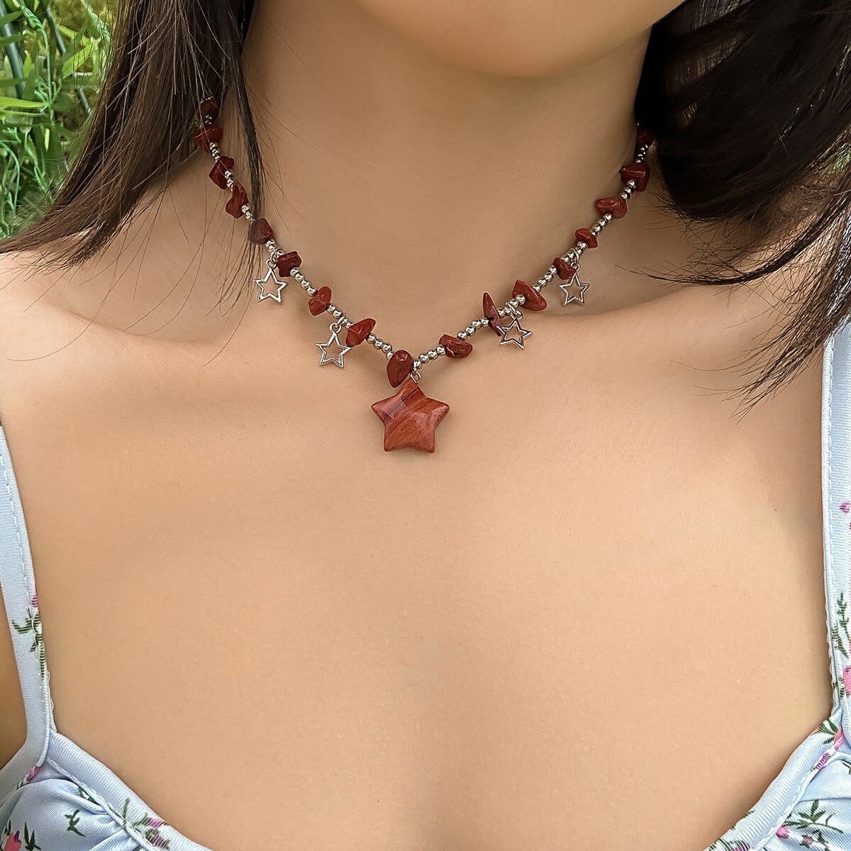 Star Irregular Stone Bead Necklace Necklace Claire & Clara Brick Red 