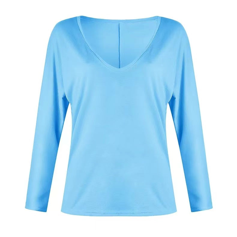 Star & Solid Color Long Sleeve V-neck Top Top Claire & Clara Blue S 