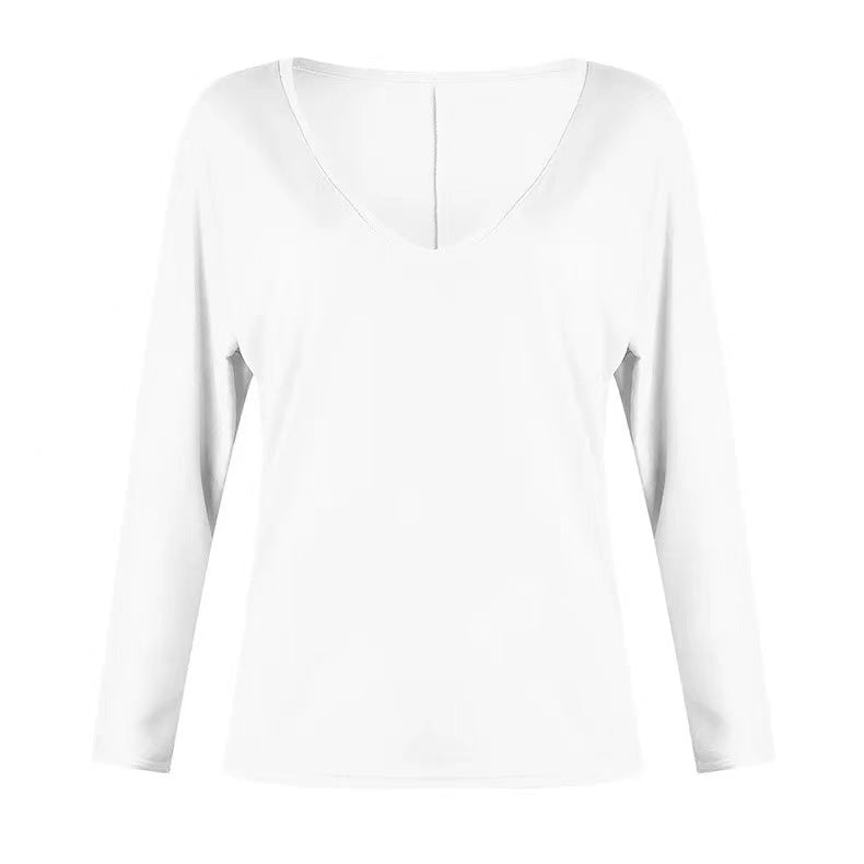 Star & Solid Color Long Sleeve V-neck Top Top Claire & Clara White S 