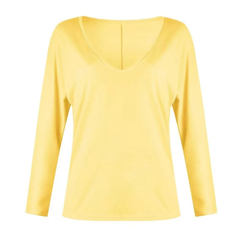 Star & Solid Color Long Sleeve V-neck Top Top Claire & Clara Yellow S 