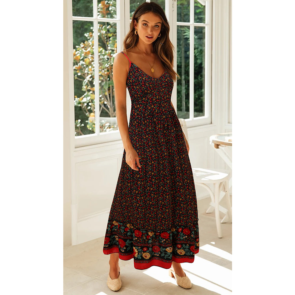 Summer V-Neck Halter Floral Dress Dresses Claire & Clara Black S 