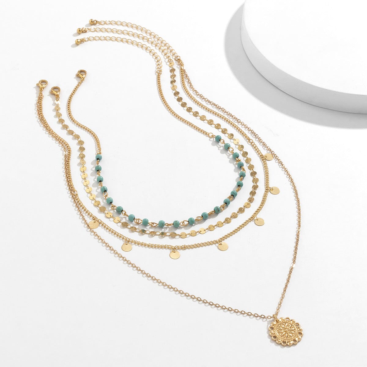 Sunflower Turquoise Sequin Multi-Layer Necklace Necklace Claire & Clara 