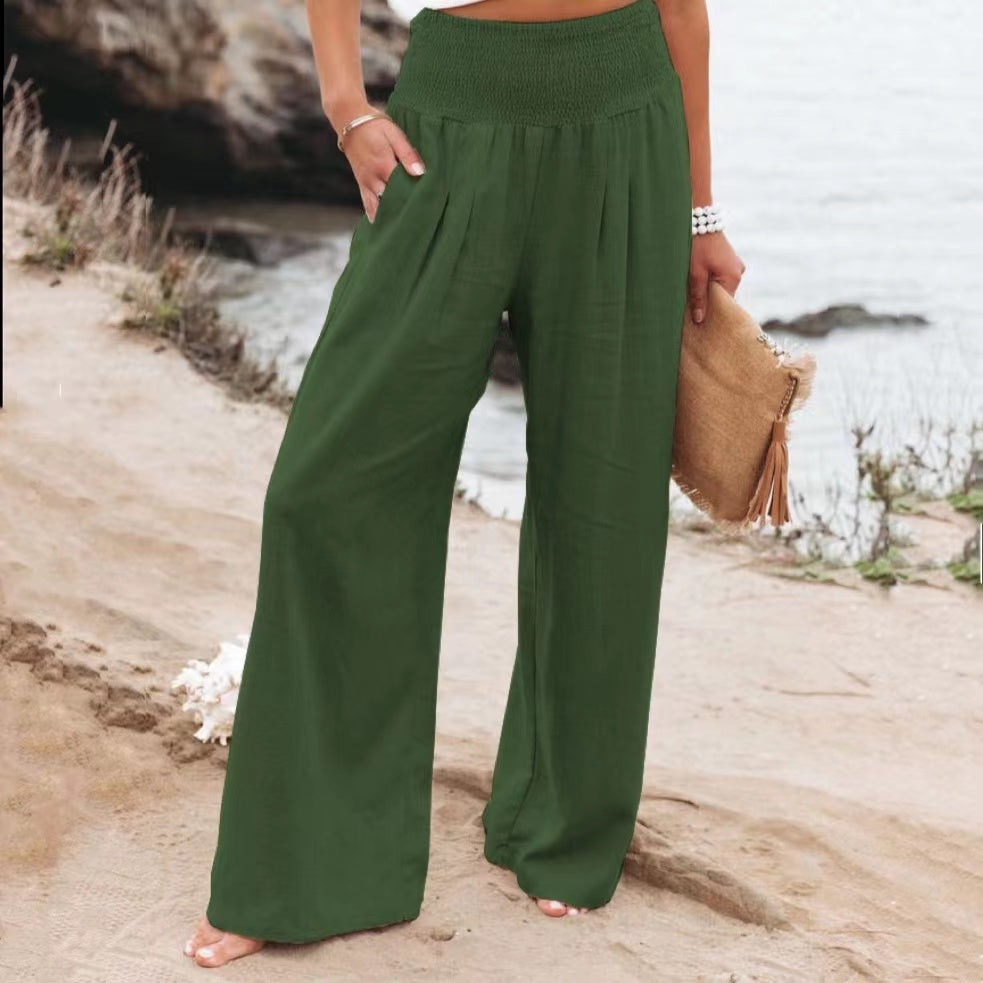 Susan Cotton Linen High Waist Wide Leg Casual Pants Bottoms Claire & Clara Dark Green US 4 