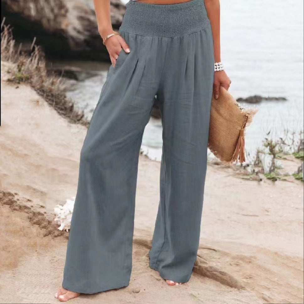 Susan Cotton Linen High Waist Wide Leg Casual Pants Bottoms Claire & Clara Grey US 4 