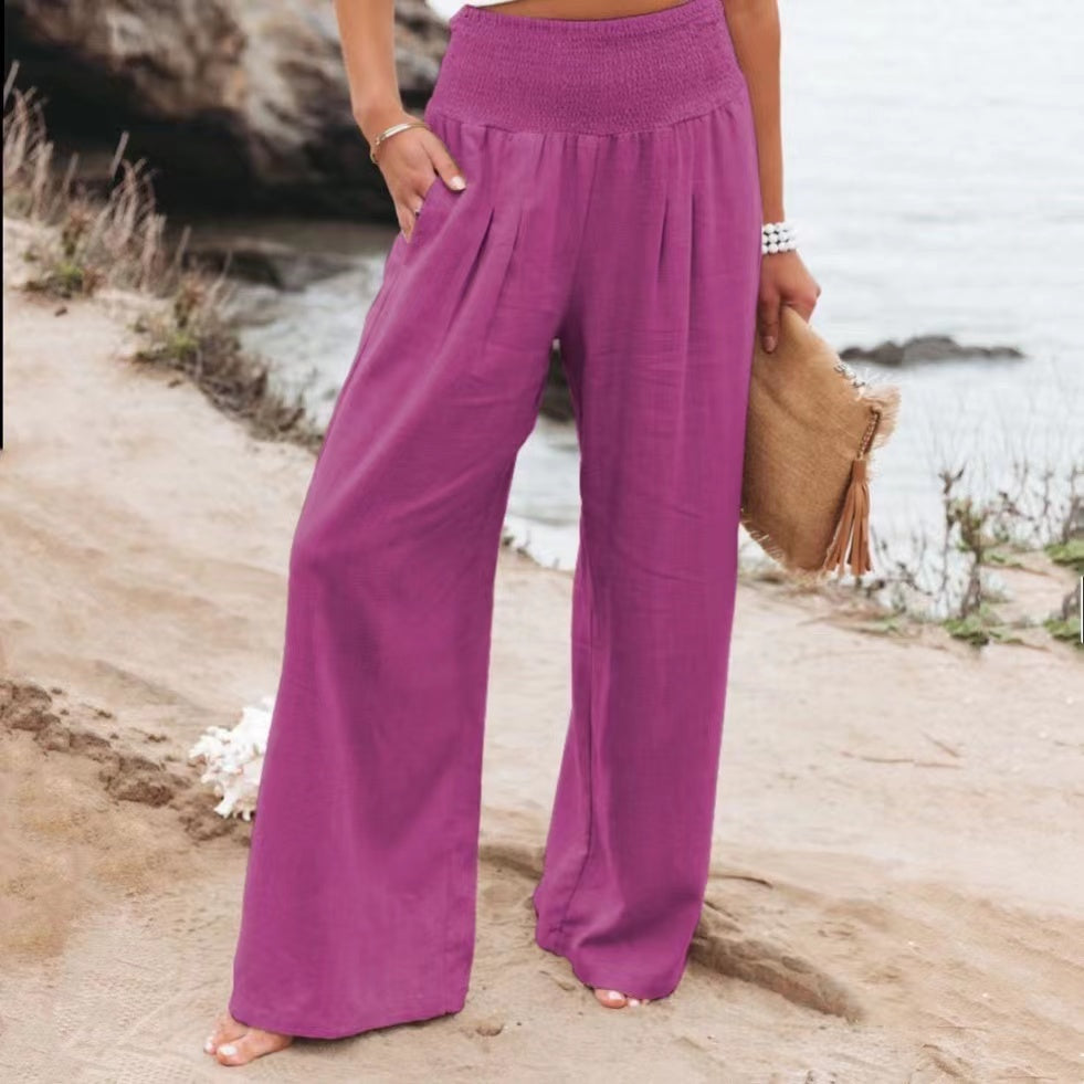 Susan Cotton Linen High Waist Wide Leg Casual Pants Bottoms Claire & Clara Hot Pink US 4 