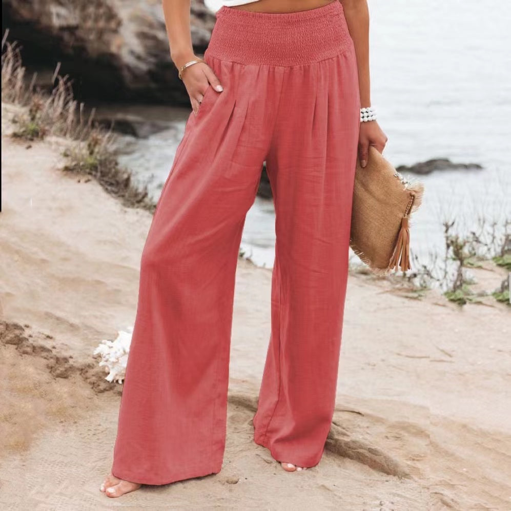 Susan Cotton Linen High Waist Wide Leg Casual Pants Bottoms Claire & Clara Orange US 4 