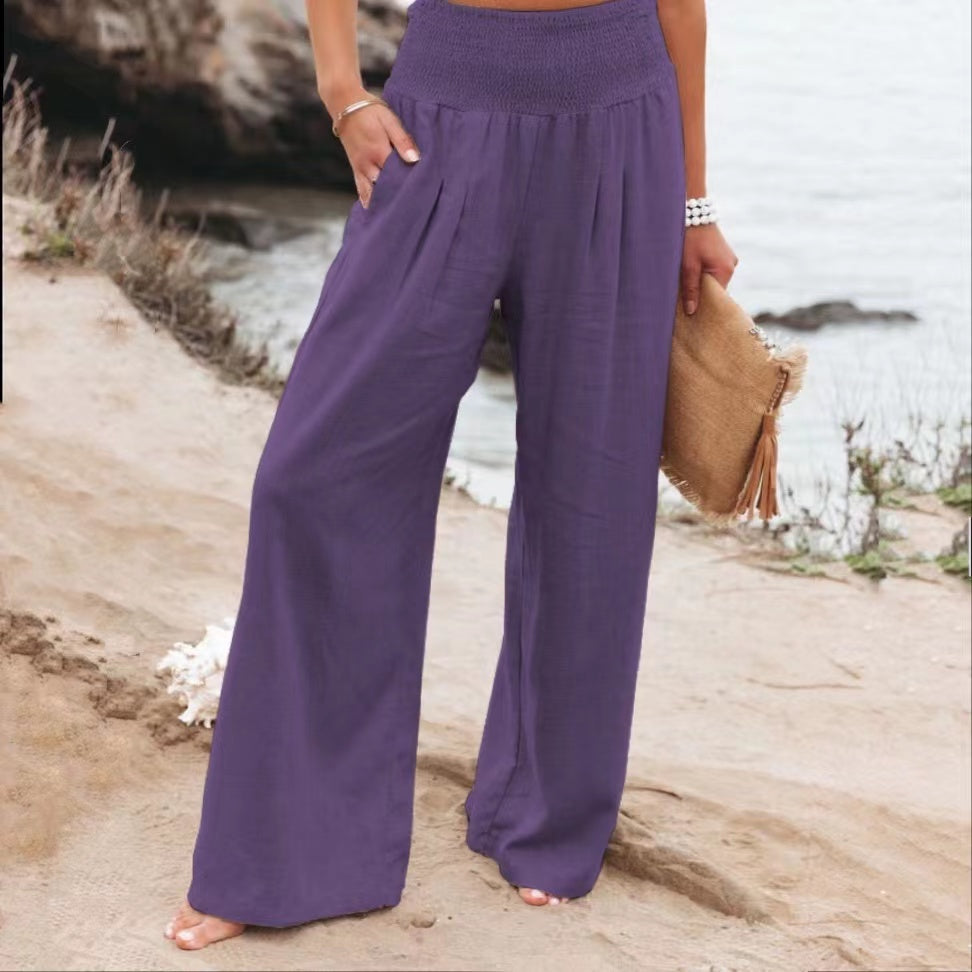 Susan Cotton Linen High Waist Wide Leg Casual Pants Bottoms Claire & Clara Purple US 4 